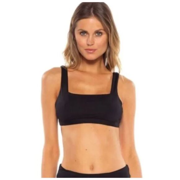 Becca by Rebecca Virtue Olivia Square-Neck Swim Top - Black - Size Medium - Picture 3 of 9